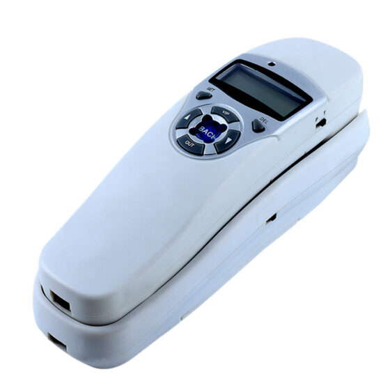 Top-down view of compact bathroom wall-mounted telephone CT-186 with LED screen.