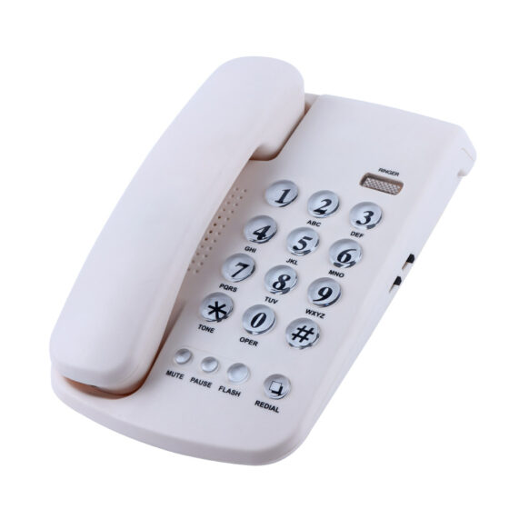 Basic Home Telephone CT-230, front view of corded landline phone with ergonomic handset and clearly marked number pad