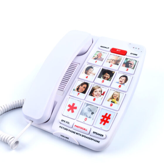 Big Button Hotel Telephone with photo memory speed dial keys and speaker function for guest room convenience.