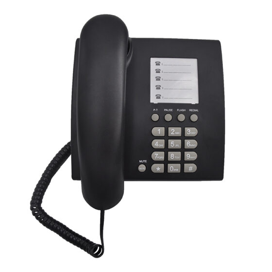 Wired Telephone Supply with black corded desk phone and numeric keypad for office use.
