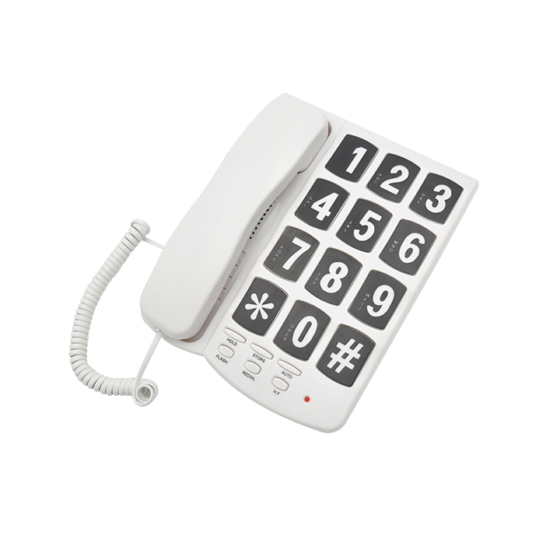 Big Button Hotel Room Telephone CT-255, white model with large, easy-to-read keypad and ergonomic handset.