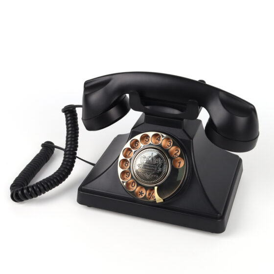 Antique Telephone with Rotary Dial CT-8606, vintage-style brass-finished rotary dial phone for home and office décor.