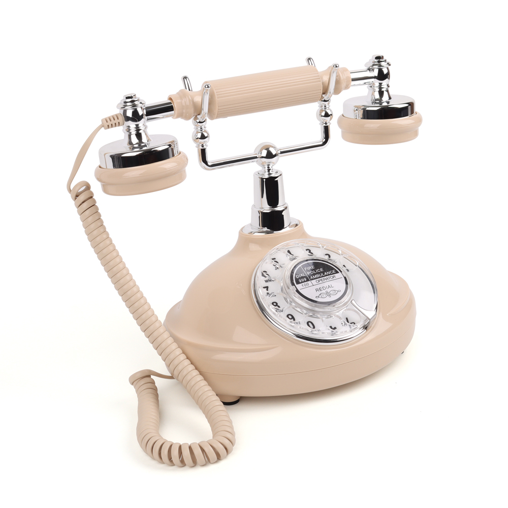 Angled view of Classic Non-Hands-Free Rotary Telephone CT-8301, featuring a vintage rotary dial and chrome finish.