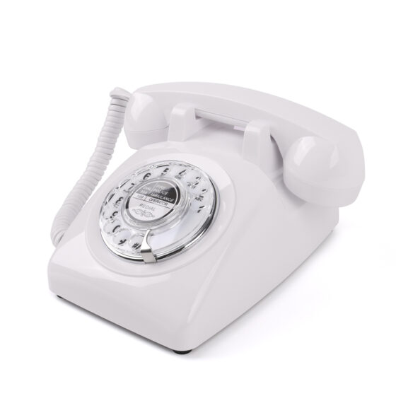 Retro American Rotary Telephone CT-8019, white vintage rotary dial telephone with classic American design for home and office use.