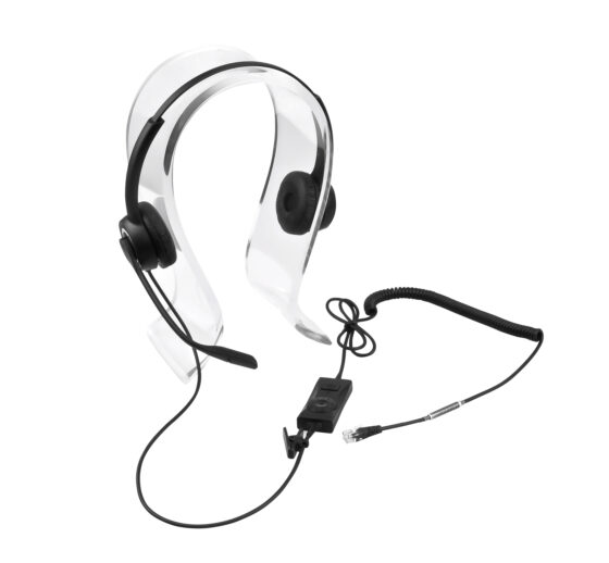 USB Computer Telephone Headset VH560D, inline volume control, mute button, plug-and-play USB connectivity for calls.