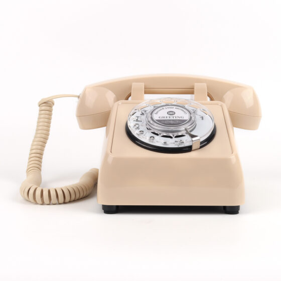 Wi-Fi Video Telephone in vintage beige rotary dial design for themed interior use.