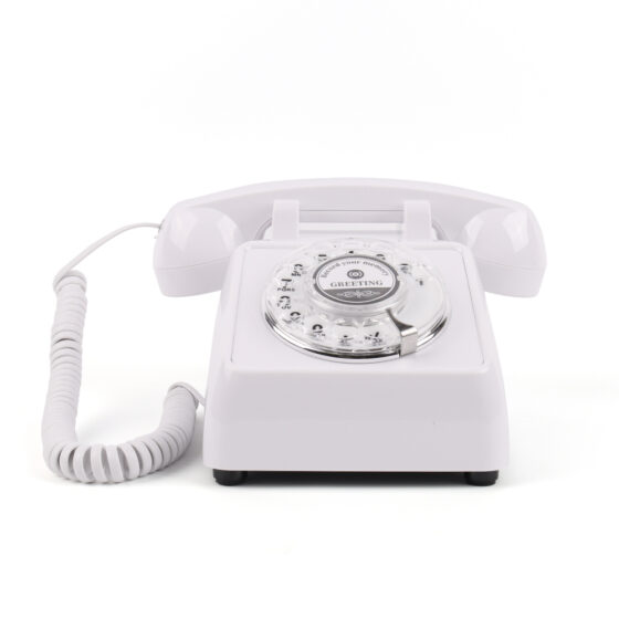 Modern Rotary Audio Telephone CT-8020 in white with push-button dial, ideal for front-desk use
