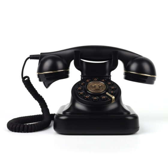 Durable Push Button Audio Telephone CT-8022, black retro-style Telephone with a push-button dial and traditional rotary design.