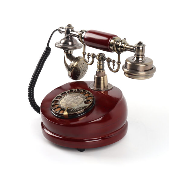 Vintage Red Audio Telephone CT-8026, retro landline with rotary dial and antique-style classic design.