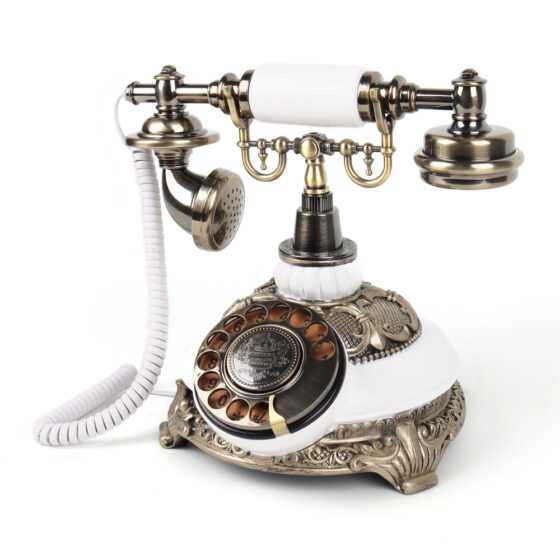 European Antique Telephone CT-8027, vintage rotary dial landline with ornate brass and ceramic finish for home & office decor.