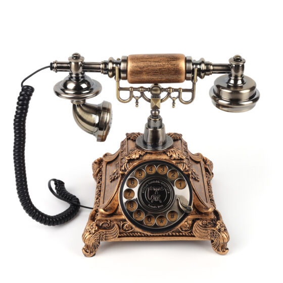 Vintage Rotary Audio Telephone CT-8305, gold-tone antique Telephone with ornate details and rotary dial for home and office decor.