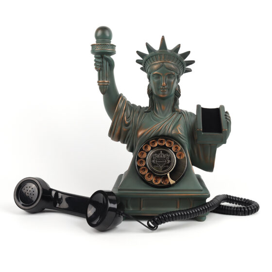 Statue of Liberty Telephone, vintage bronze rotary Telephone with Liberty design, ideal for collectors and retro decor.