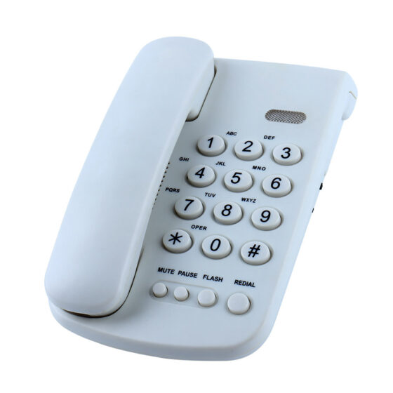 Tone Basic Telephone Office CT-231, white corded landline telephone with mute, Pause, flash, and redial functions, designed for office communication.