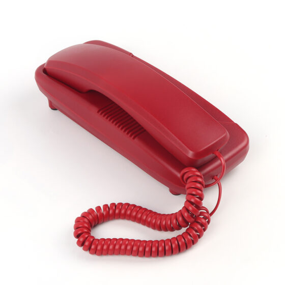 Sri Lanka Telephone Supply with red wired telephone handset.