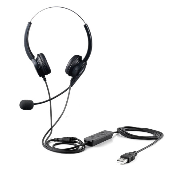 Durable wired headset VH530D with noise-canceling microphone, designed for long work shifts and call centers.