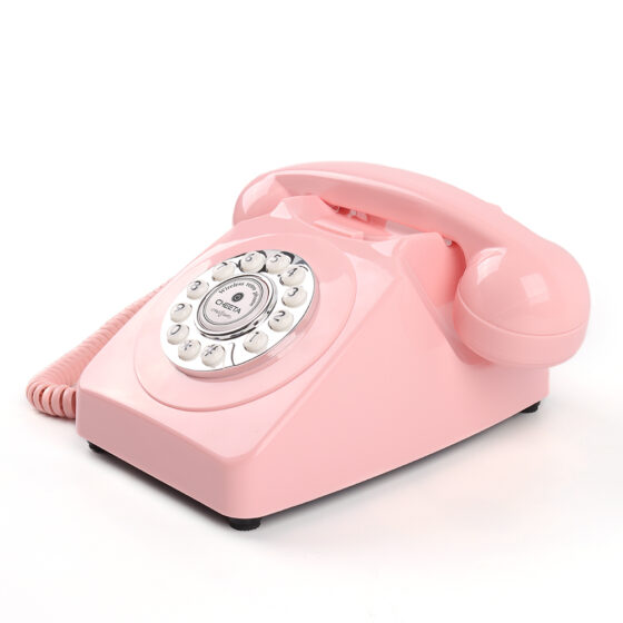 Bluetooth Home Telephone, retro pink landline with rotary dial and wireless Bluetooth connectivity for home decor.