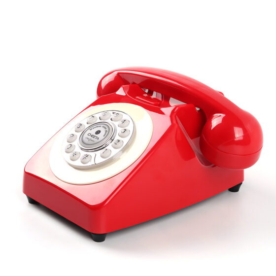 Push Button Audio Telephone CT-8301, retro red landline with modern push-button dialing for home and office use.