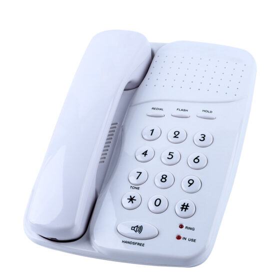 Telephone – Wall-Mountable Corded Phone with Numeric Keypad. Telephone – Wall-Mountable Corded Phone with Numeric Keypad.