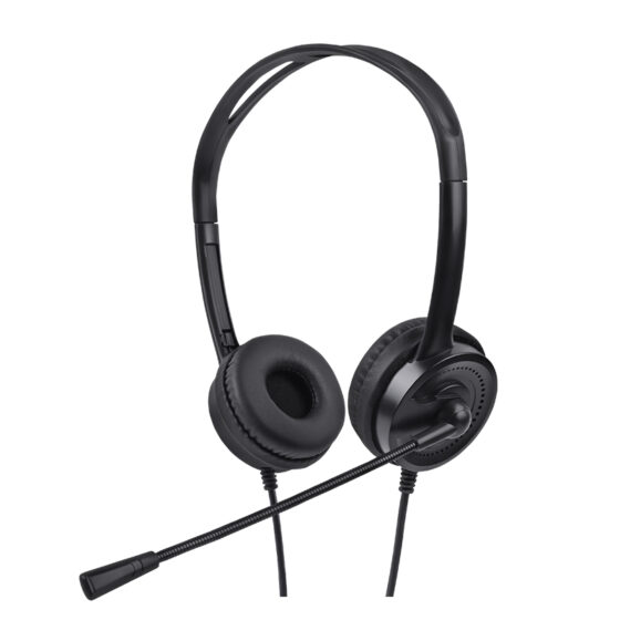 Work from Home Headset VH613D, front view of headset with flexible boom microphone.